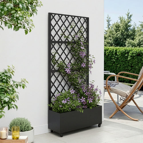 Avdelare Malja med blomlåda stål 190x82x38 cm svart [casa.pro]