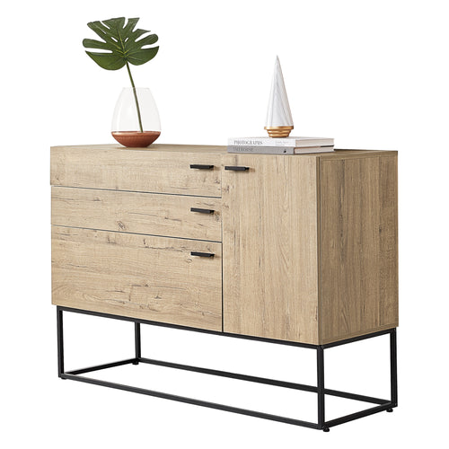 Sideboard Hylte sidobord metall svart ekfärg 3 lådor [en.casa]