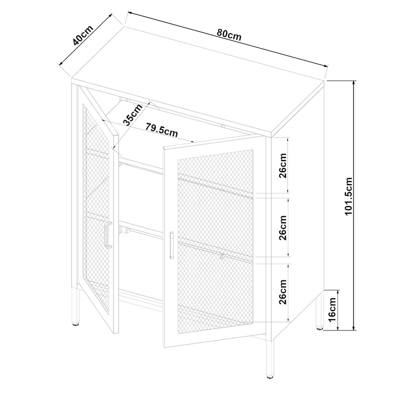 Måttskiss Sideboard Falköping 101,5x80x40 cm stål [en.casa] välj modell