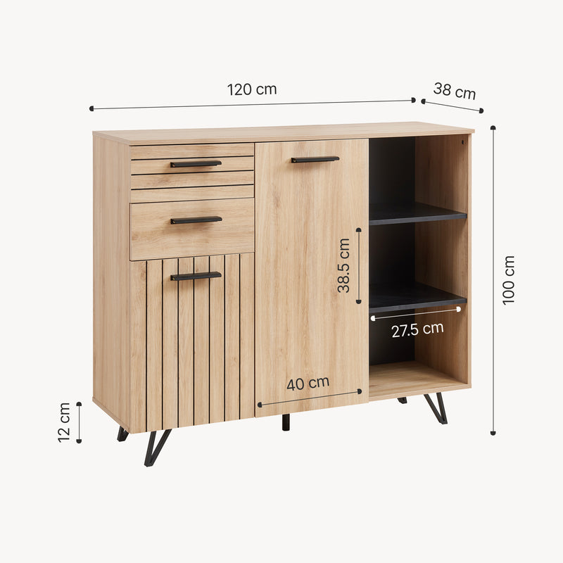 Måttskiss Sideboard Noppen [en.casa]