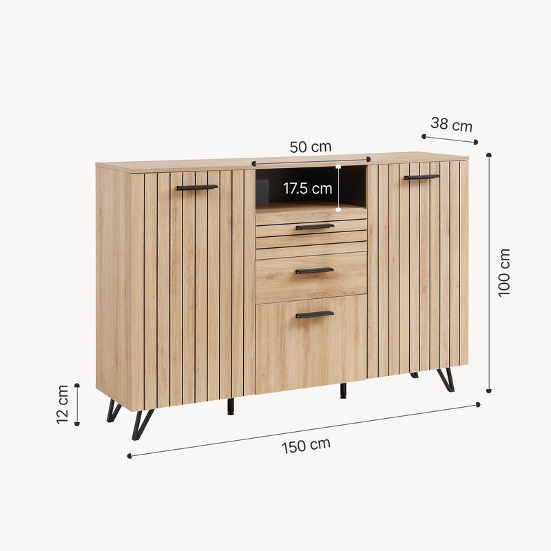 Måttskiss Sideboard Noppen [en.casa]