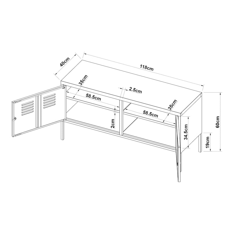 Måttskiss Sideboard Pyhtää 118x40x60cm stål [en.casa]