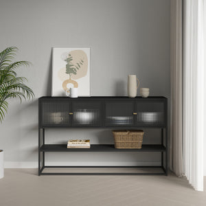 Sideboard Säkylä med 4 glasdörrar 150x38x90 cm stål [en.casa]