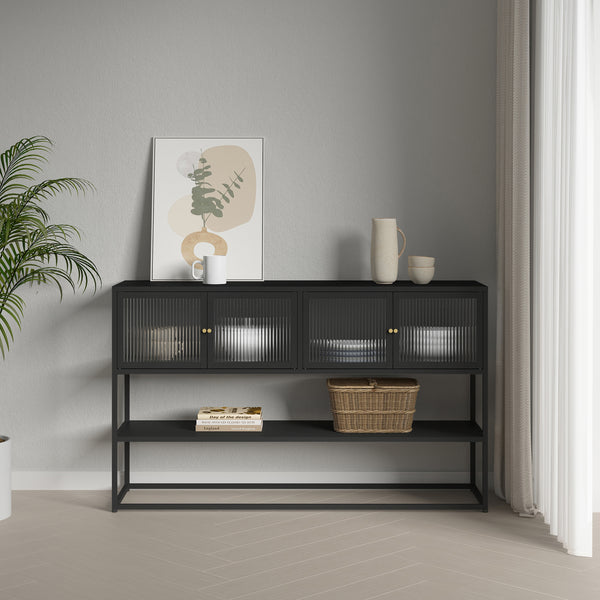 Sideboard Säkylä med 4 glasdörrar 150x38x90 cm stål [en.casa]