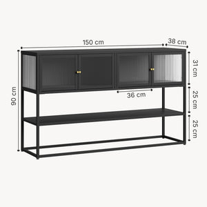 Sideboard Säkylä med 4 glasdörrar 150x38x90 cm stål [en.casa]