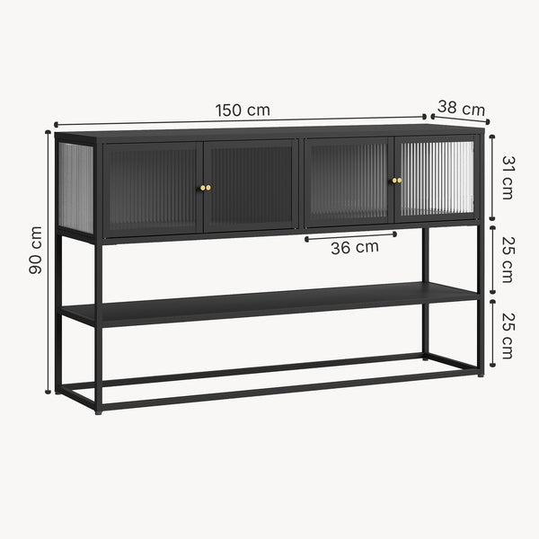 Sideboard Säkylä med 4 glasdörrar 150x38x90 cm stål [en.casa]