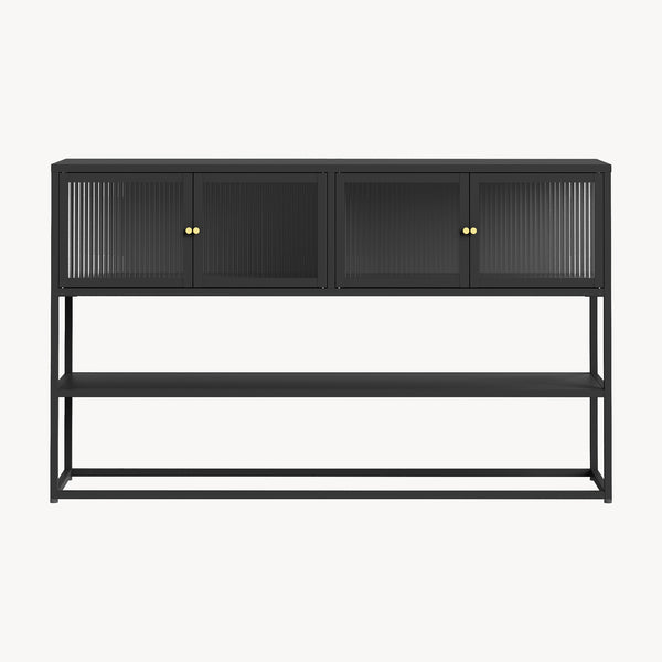 Sideboard Säkylä med 4 glasdörrar 150x38x90 cm stål [en.casa]