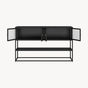 Sideboard Säkylä med 4 glasdörrar 150x38x90 cm stål [en.casa]