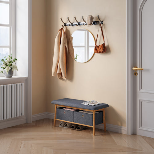 Sittbänk Vad med 2 förvaringslådor 90x30x45 cm Natur/Grå [en.casa]