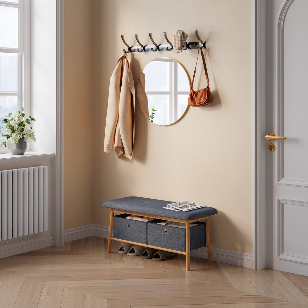 Sittbänk Vad med 2 förvaringslådor 90x30x45 cm Natur/Grå [en.casa]