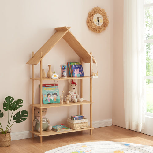 Barnhylla Hamarøy bambu i husdesign 137x90x30cm [en.casa] - premiumXL