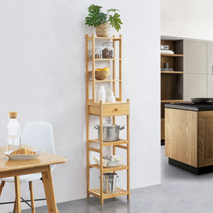 Stående hylla Siilinjärvi av bambu 163 x 33 x 28 cm upp till 5 kg natur [en.casa] - premiumXL