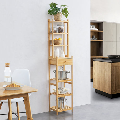 Stående hylla Siilinjärvi av bambu 163 x 33 x 28 cm upp till 5 kg natur [en.casa] - premiumXL