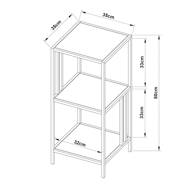 Måttskiss Hylla Kumlinge 80x35x35 cm stål [en.casa] välj modell