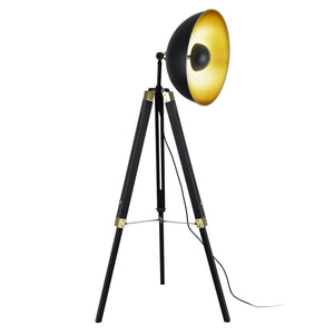 Golvlampa Ottawa-tripod-148x40x40cm-metall-trä-svart-mässing