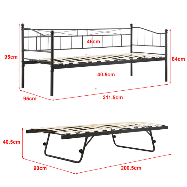 Säng Skutskär inkl. madrasser med utdragbar undersäng metall 200x90 [en.casa] välj modell

