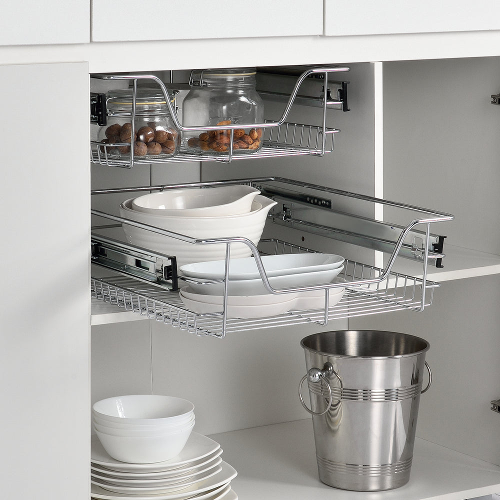 2-pack teleskoplåda i olika storlekar stål silver [en.casa] - premiumXL