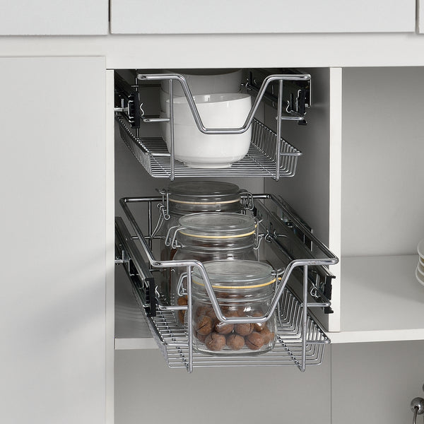 Trådback med teleskopiska utdragsskenor set om 2 förkromad metall silver [en.casa] välj modell