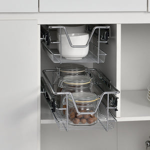 Trådback med teleskopiska utdragsskenor set om 2 förkromad metall silver [en.casa] välj modell