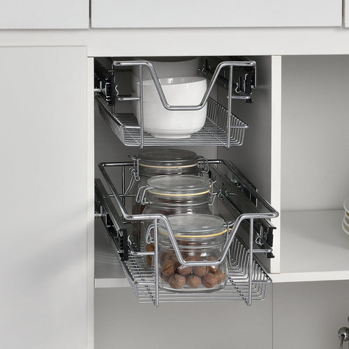 Trådback med teleskopiska utdragsskenor set om 2 förkromad metall silver [en.casa] välj modell