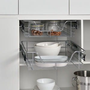 Trådback med teleskopiska utdragsskenor set om 2 förkromad metall silver [en.casa] välj modell