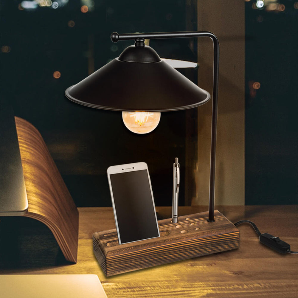 Bordslampa Folkestone E27 Massivträ Metall Svart / Trä [lux.pro] - premiumXL