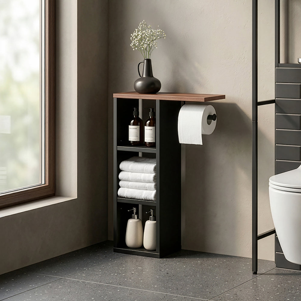 Toalettpappershållare Trond 60x40x16 cm Svart/Valnötutseende [en.casa]