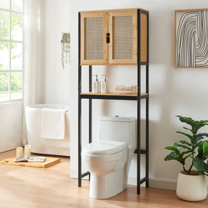 Toalettskåp Tervola 172x63x27 cm Svart/Bambu [en.casa] - premiumXL
