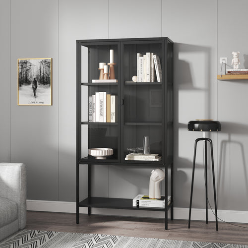 Vitrinskåp Borshavisa stål 2-dörrar 160x80x35 cm svart [en.casa]