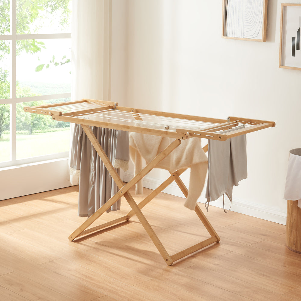 Hopfällbar torkställning Fakala 154x59x82 cm bambu [en.casa] - premiumXL