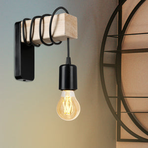 Vägglampa Chelmsford E27 Metall Massivträ Svart / Träutseende [lux.pro]