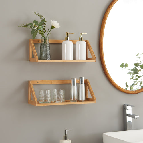 Vägghyllset Gjerdrum 2-delars set 43x15x15cm bambu [en.casa] - premiumXL