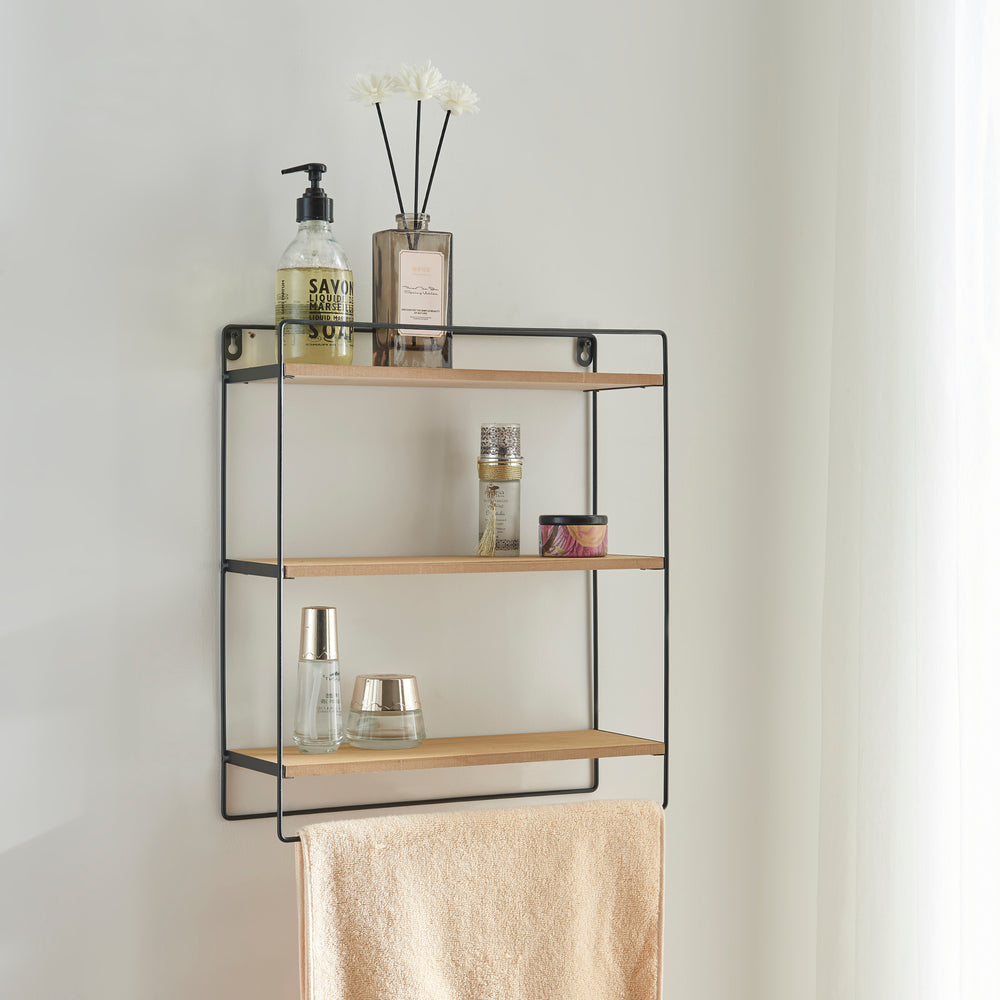 Vägghylla Skovbo med 3 hyllplan Svart/Träfärgad [en.casa] - premiumXL