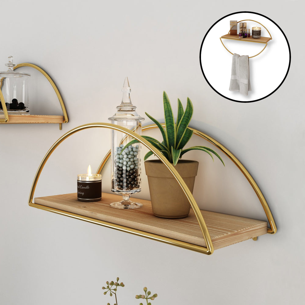 Vägghylla Mynämäki 39x16x17 cm Guld [en.casa] - premiumXL