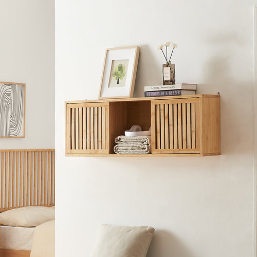 Vägghylla Ypäjä 93x20x33 cm bambu [en.casa] - premiumXL