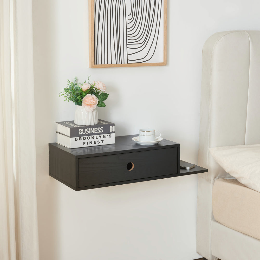 Vägghylla Stor med låda 65x30x15 cm Svart [en.casa] - premiumXL