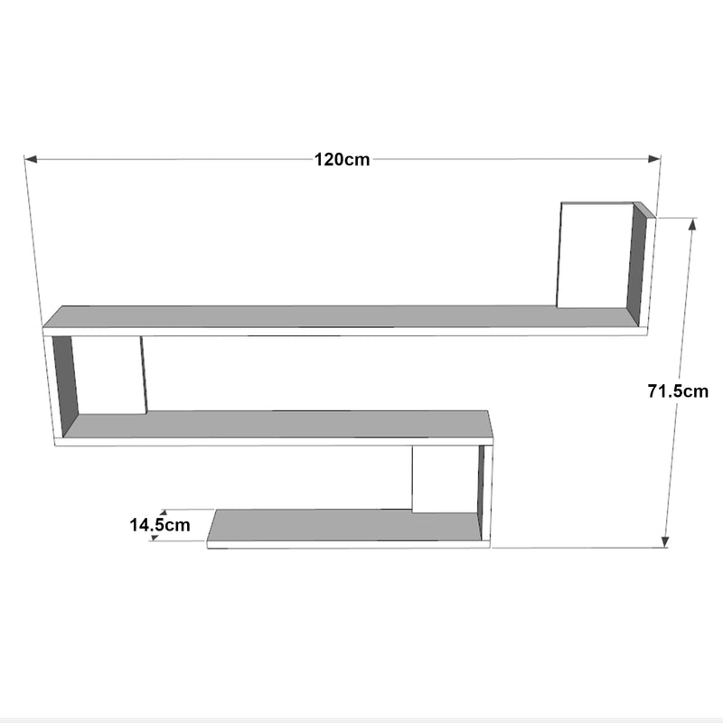 Måttskiss Vägghylla Kitee 120 x 14,5 x 71,5 cm i olika färger [en.casa]