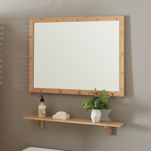 Väggspegel med hylla i set Boksereys bambu natur [en.casa] - premiumXL