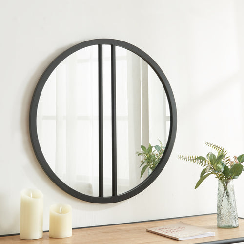 Väggspegel Suomussalmi Ø60 cm Svart [en.casa] - premiumXL