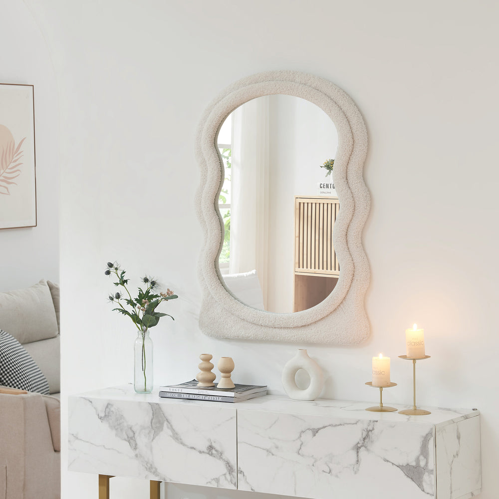 Väggspegel Brummen med teddytyg - ram 80x60 cm vit [en.casa] - premiumXL