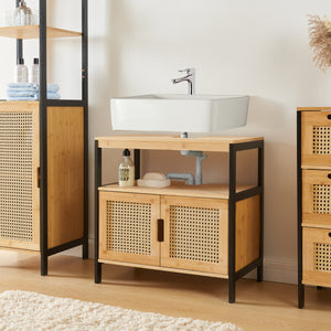 Tvättställsskåp Tervola 60x60x35 cm Svart/Bambu [en.casa] - premiumXL