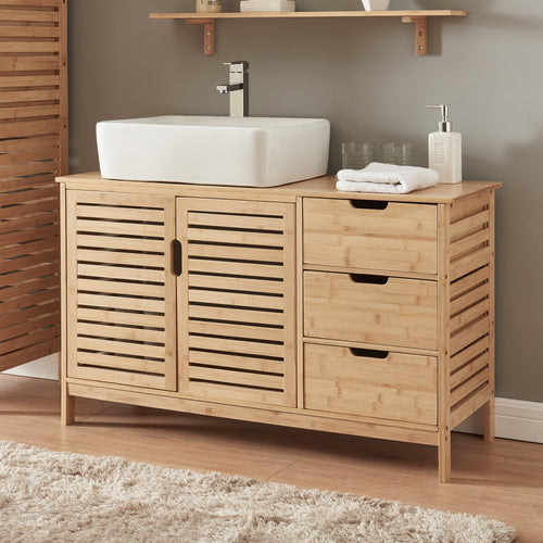 Tvättställsskåp Boksereys 60x100x35 cm bambu natur [en.casa] - premiumXL