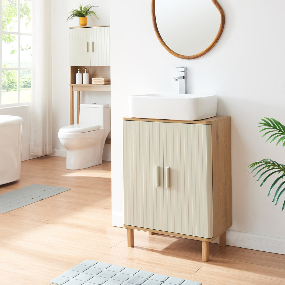 Tvättställsskåp Ferrersp 80x60x35 cm Eklook/Sandfärgad [en.casa]