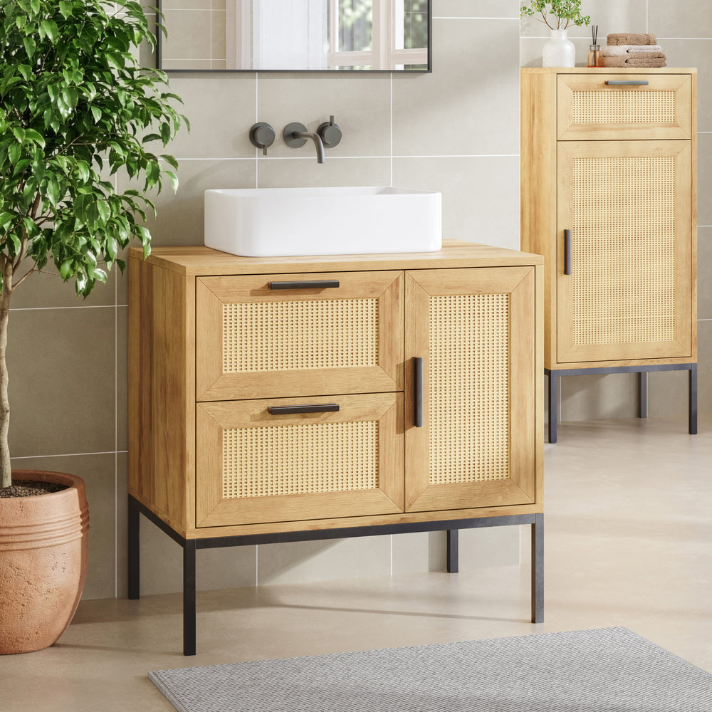 Tvättställsskåp Marhasa 60x60x40 cm Eklook/Svart [en.casa]