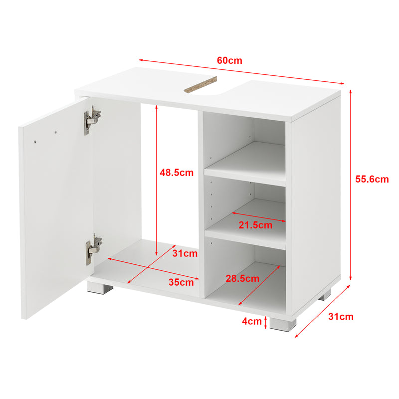 Måttskiss Tvättställsunderskåp Narvik med dörr och 3 hyllplan 55,6x60x31cm [en.casa] välj modell