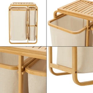 Evenes tvättsamlare med 3 tvättkorgar i bambu i olika färger [en.casa]