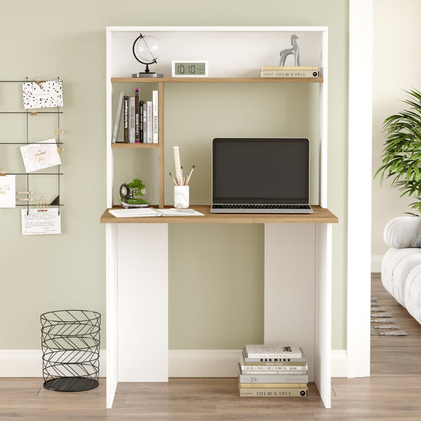 Skrivbord Tópisa med hylla 149x90x52 cm [en.casa]