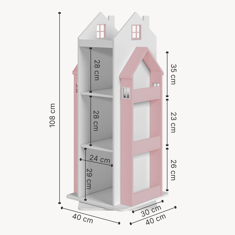 Måttskiss Roterbart barnhylla Vipsali 108x40x40 cm [en.casa]