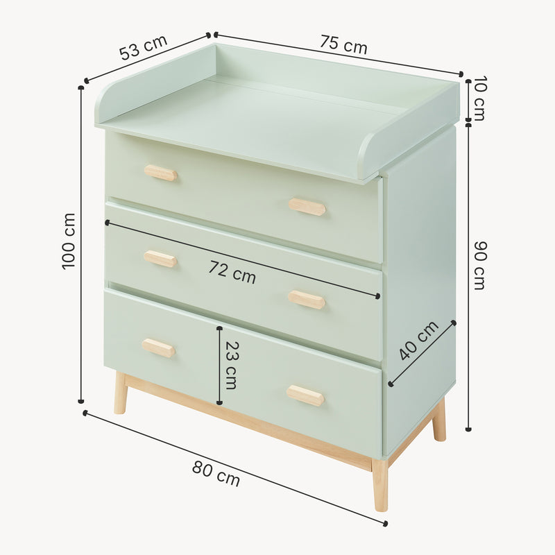 Måttskiss Skötbord Sarievn med skötbädd 100x80x53 cm [en.casa]