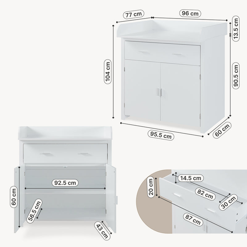 Måttskiss Skötbord Starler med avtagbar skötbädd [en.casa]